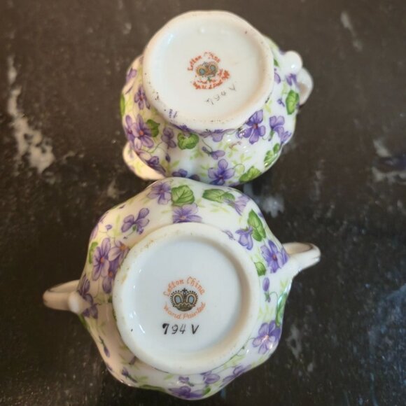Vintage Lefton Violet Chintz mini Sugar & Creamer Set  Purple Floral Fine China - Picture 8 of 11